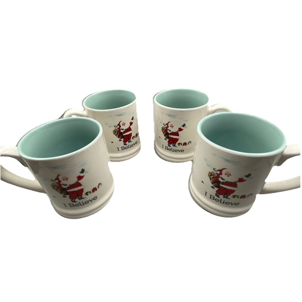 Threshold Vintage Retro I Believe Santa Christmas Coffee Mug Set of 4
